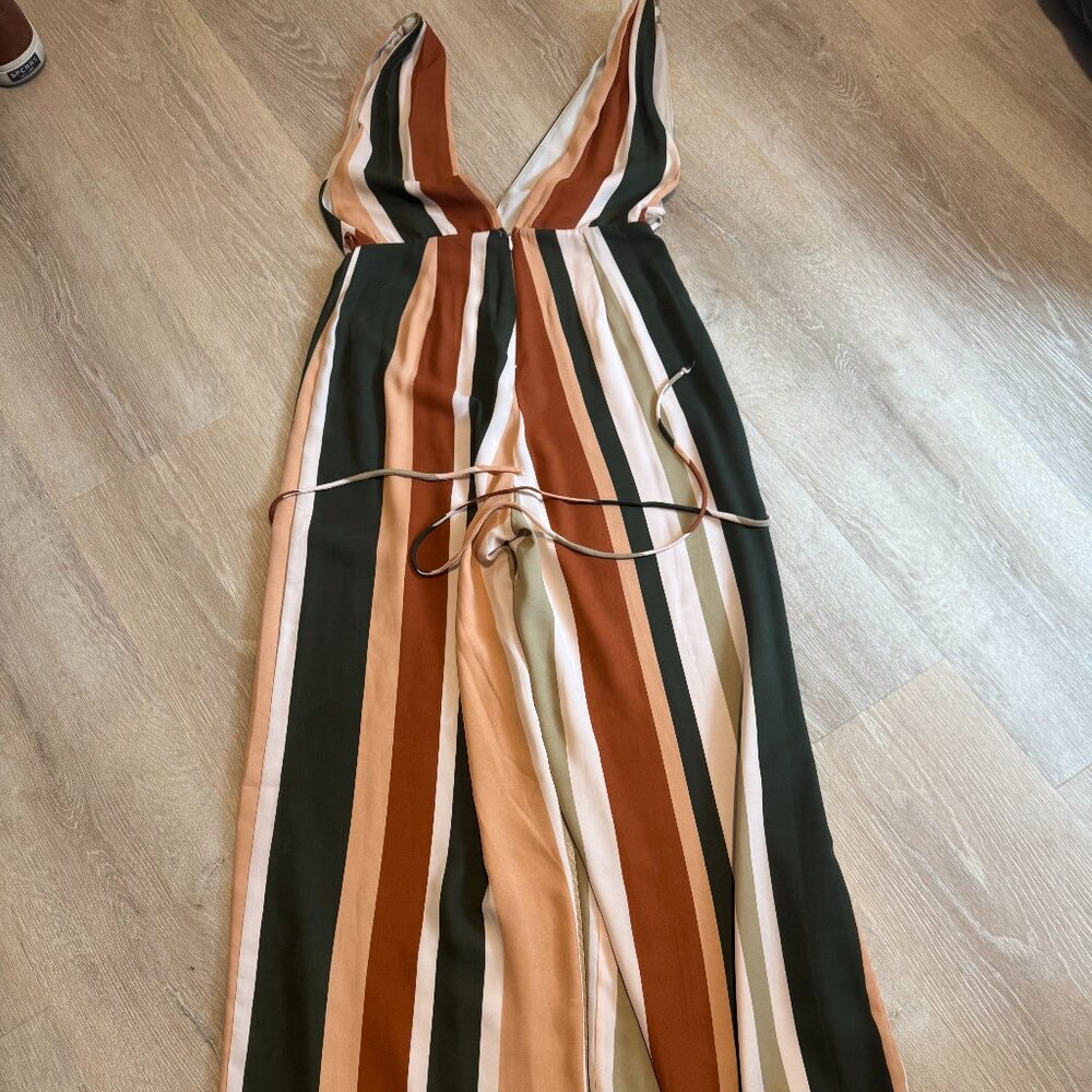 4SI3NNA Striped V-Neck Wide Leg Jumpsuit, Small - Picture 2 of 4
